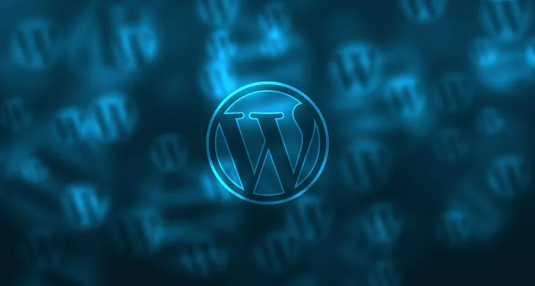 Das Logo von WordPress in blauen Farbtönen